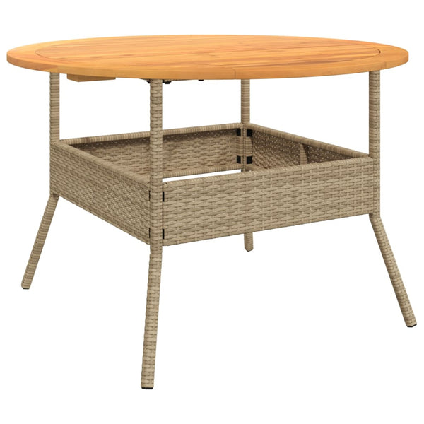 Beiger Gartentisch Ø110cm mit Holzplatte