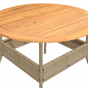 Beiger Gartentisch Ø110cm mit Holzplatte