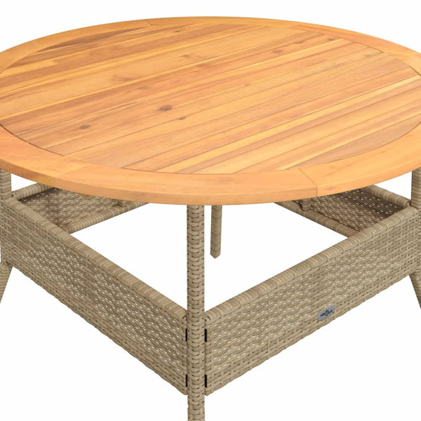 Beiger Gartentisch Ø110cm mit Holzplatte