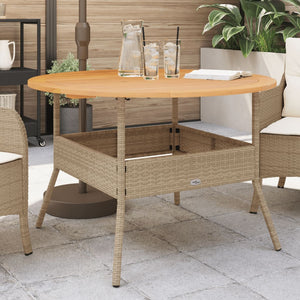 Beiger Gartentisch Ø110cm mit Holzplatte