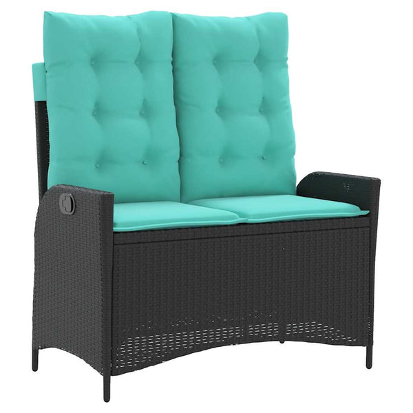 Verstellbare Gartenbank mit Kissen, Poly Rattan Schwarz