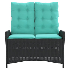 Verstellbare Gartenbank mit Kissen, Poly Rattan Schwarz