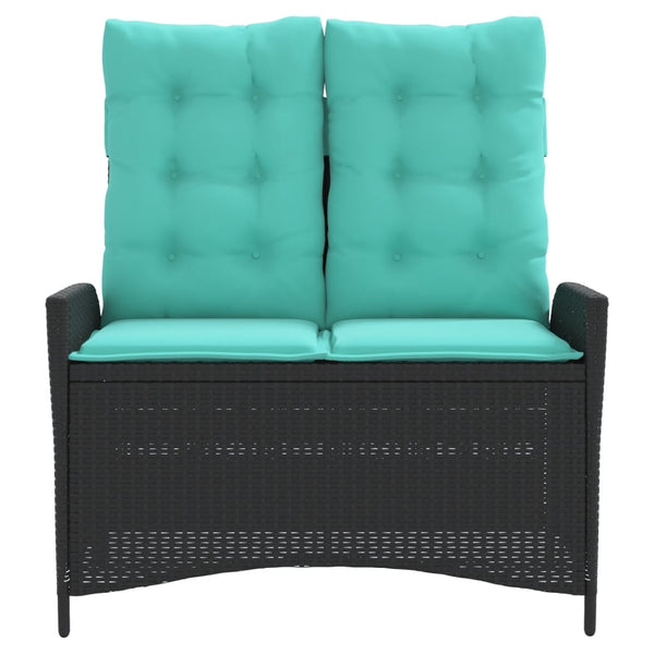 Verstellbare Gartenbank mit Kissen, Poly Rattan Schwarz