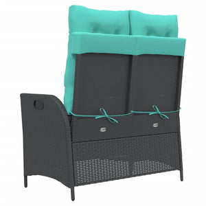 Verstellbare Gartenbank mit Kissen, Poly Rattan Schwarz