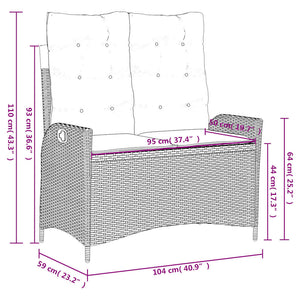 Verstellbare Gartenbank mit Kissen, Poly Rattan Schwarz