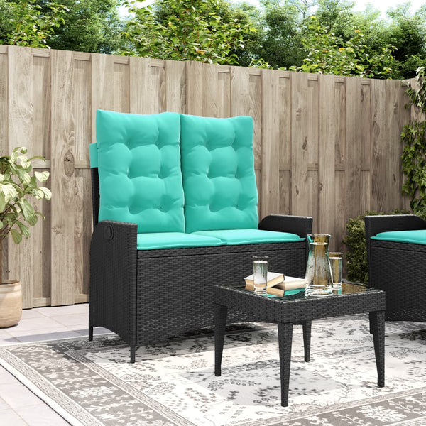 Verstellbare Gartenbank mit Kissen, Poly Rattan Schwarz