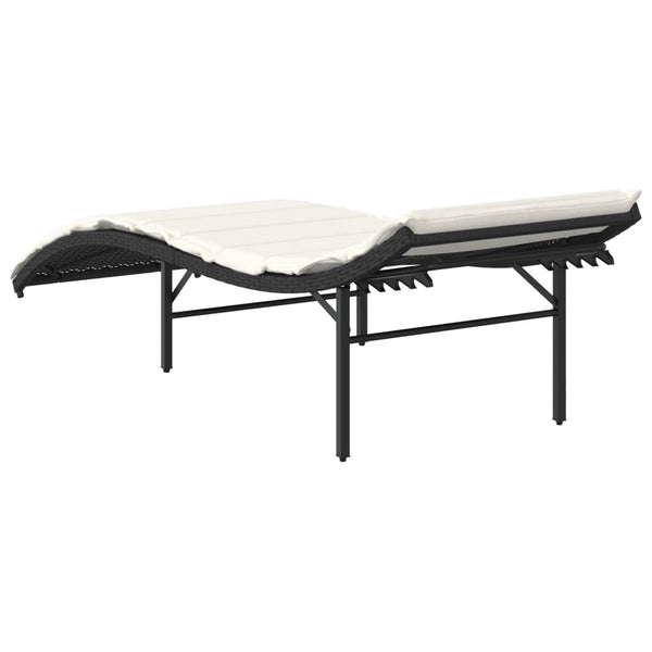 Schwarze Poly Rattan Sonnenliege mit Kissen