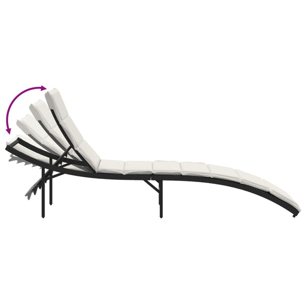 Schwarze Poly Rattan Sonnenliege mit Kissen