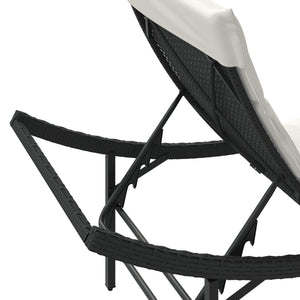 Schwarze Poly Rattan Sonnenliege mit Kissen