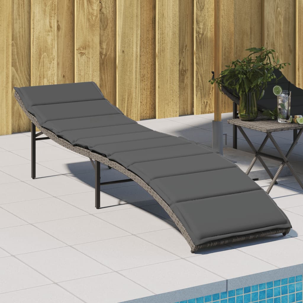 Graue Poly Rattan Sonnenliege mit Kissen