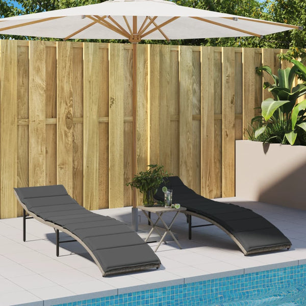 Sonnenliege Poly Rattan Hellgrau mit Kissen