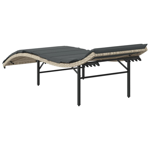 Sonnenliege Poly Rattan Hellgrau mit Kissen