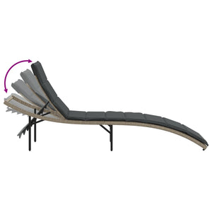 Sonnenliege Poly Rattan Hellgrau mit Kissen
