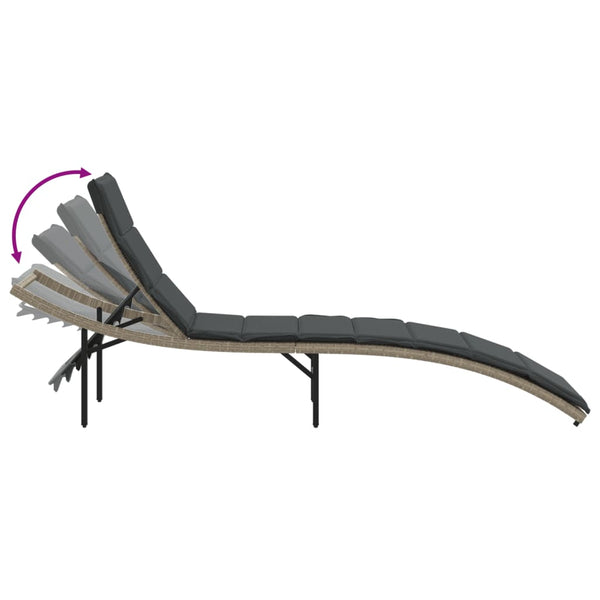 Sonnenliege Poly Rattan Hellgrau mit Kissen