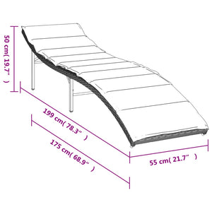 Sonnenliege Poly Rattan Hellgrau mit Kissen