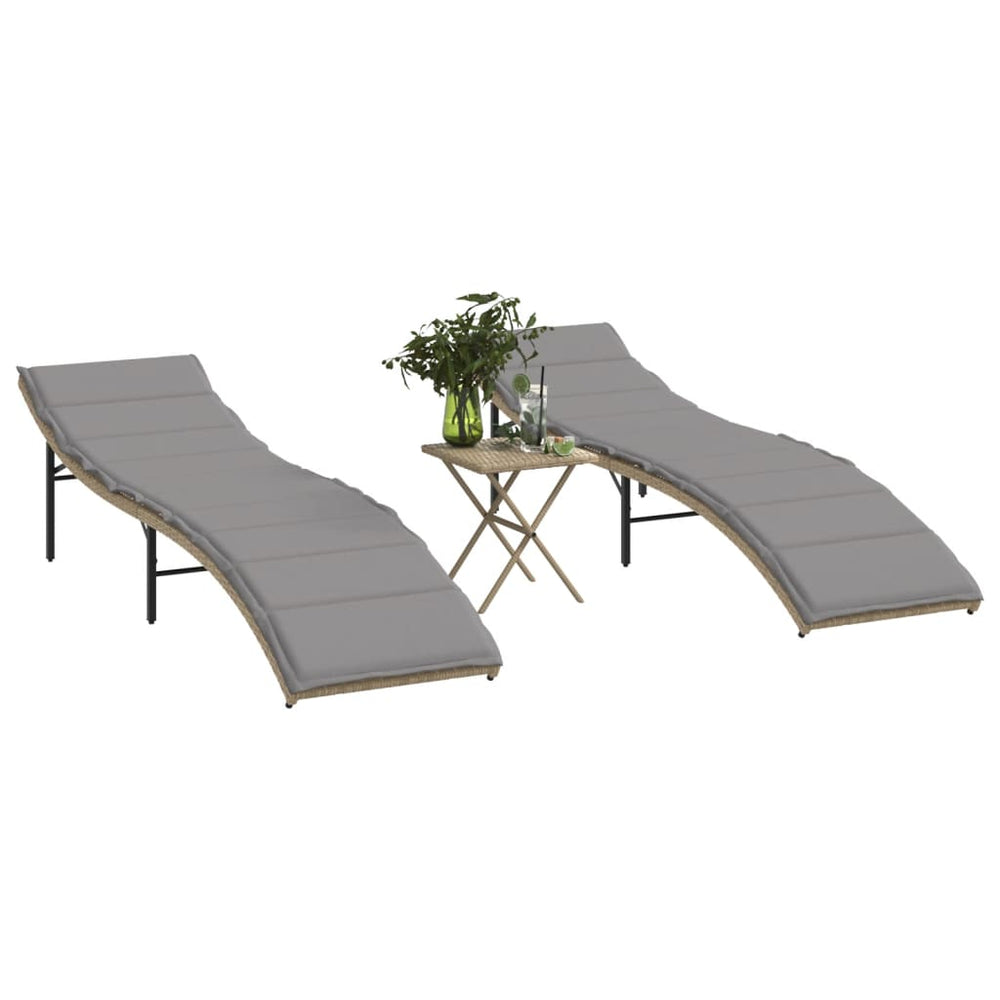 Poly Rattan Sonnenliegen 2er Set mit Tisch