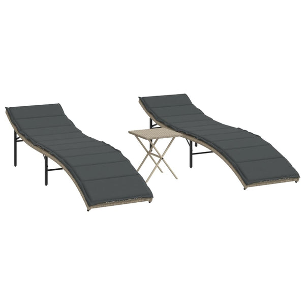 Sonnenliegen Set mit Tisch, Hellgrau
