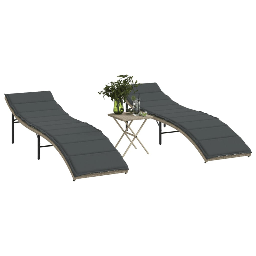 Sonnenliegen Set mit Tisch, Hellgrau