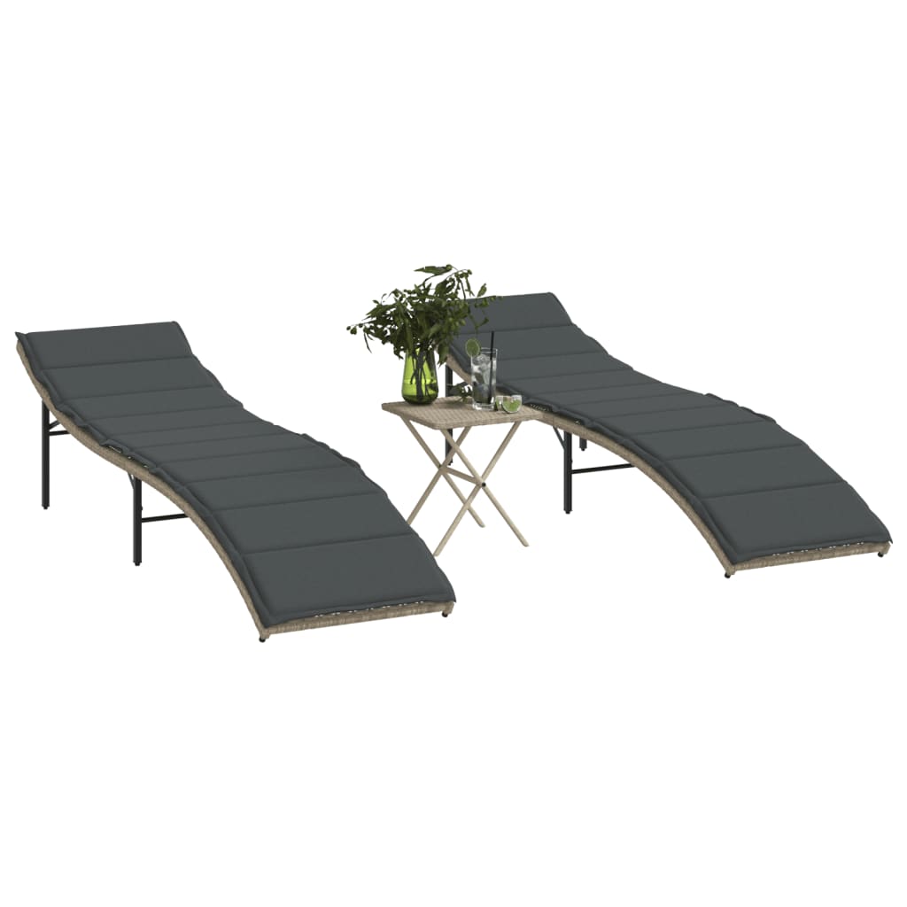 Sonnenliegen Set mit Tisch, Hellgrau