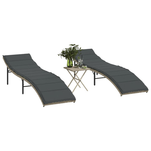 Sonnenliegen Set mit Tisch, Hellgrau