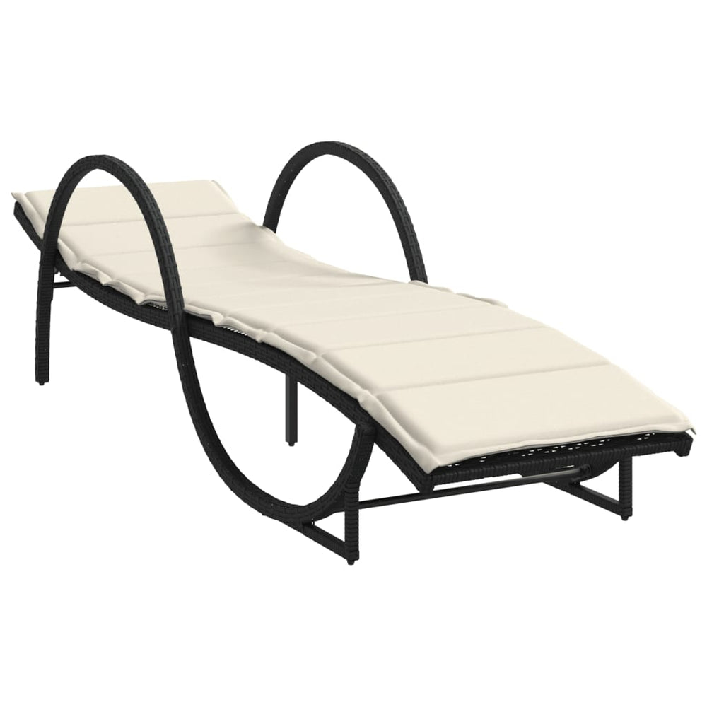 Schwarze Poly Rattan Sonnenliege mit Auflage