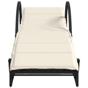 Schwarze Poly Rattan Sonnenliege mit Auflage
