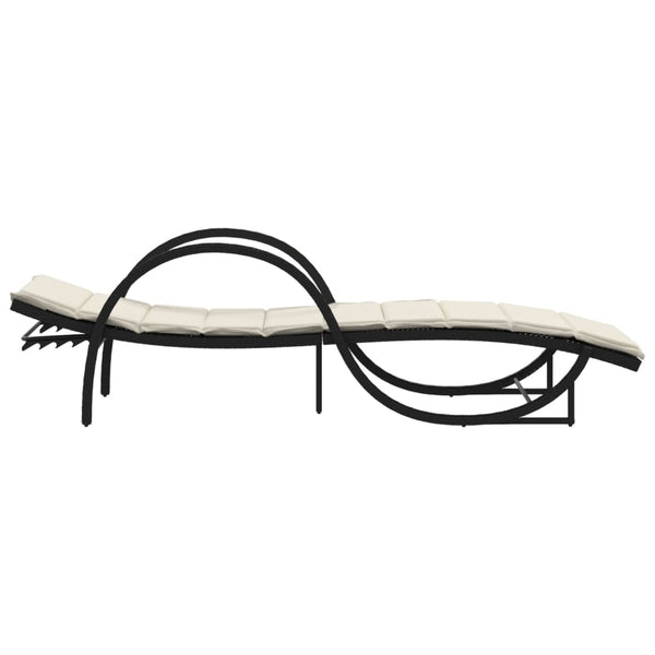 Schwarze Poly Rattan Sonnenliege mit Auflage