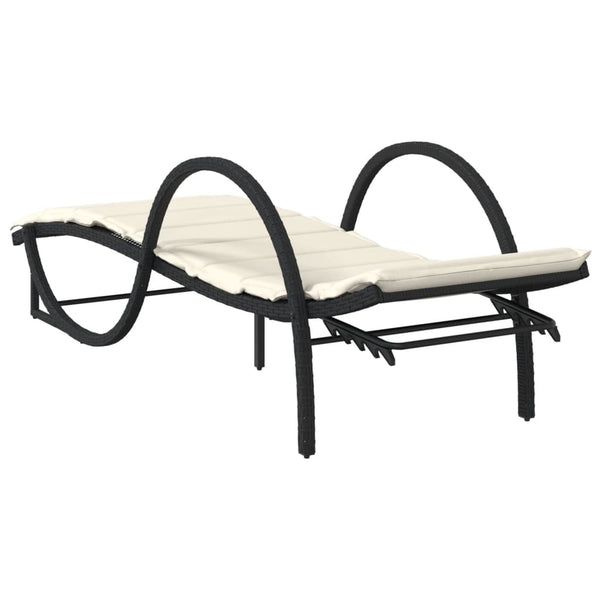 Schwarze Poly Rattan Sonnenliege mit Auflage