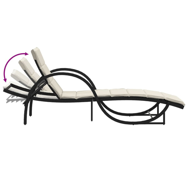 Schwarze Poly Rattan Sonnenliege mit Auflage