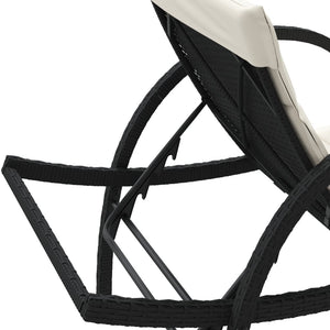 Schwarze Poly Rattan Sonnenliege mit Auflage