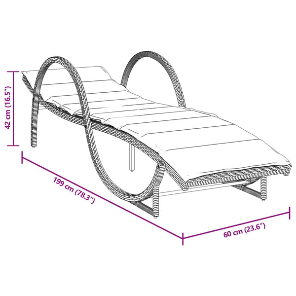 Schwarze Poly Rattan Sonnenliege mit Auflage