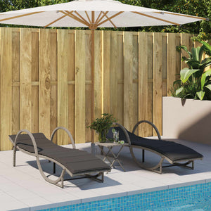 Sonnenliege Poly Rattan Hellgrau mit Auflage