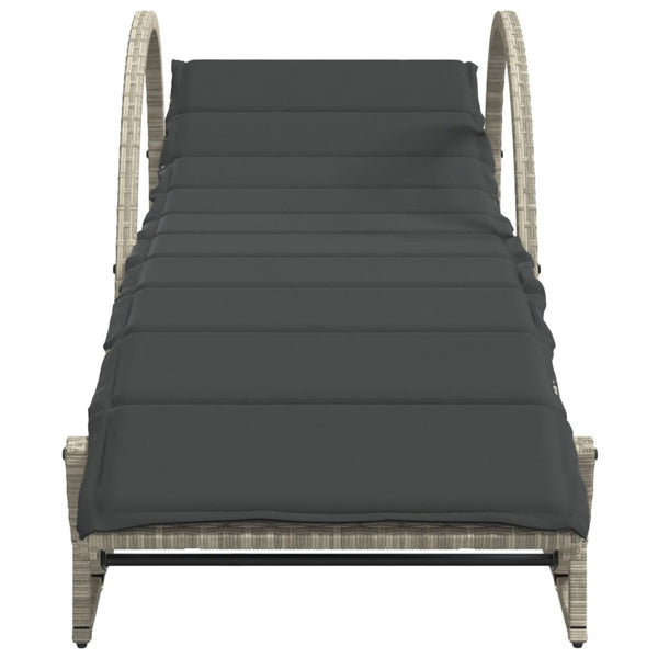 Sonnenliege Poly Rattan Hellgrau mit Auflage