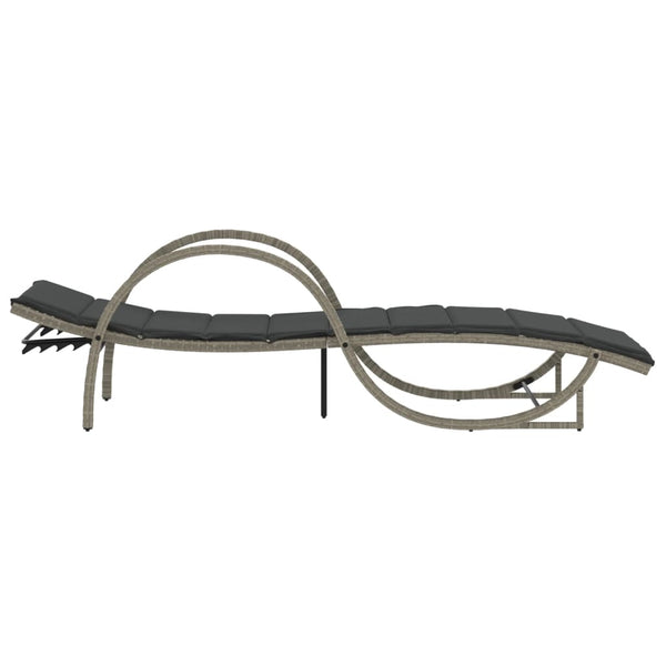 Sonnenliege Poly Rattan Hellgrau mit Auflage