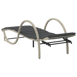 Sonnenliege Poly Rattan Hellgrau mit Auflage