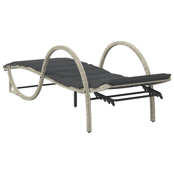 Sonnenliege Poly Rattan Hellgrau mit Auflage