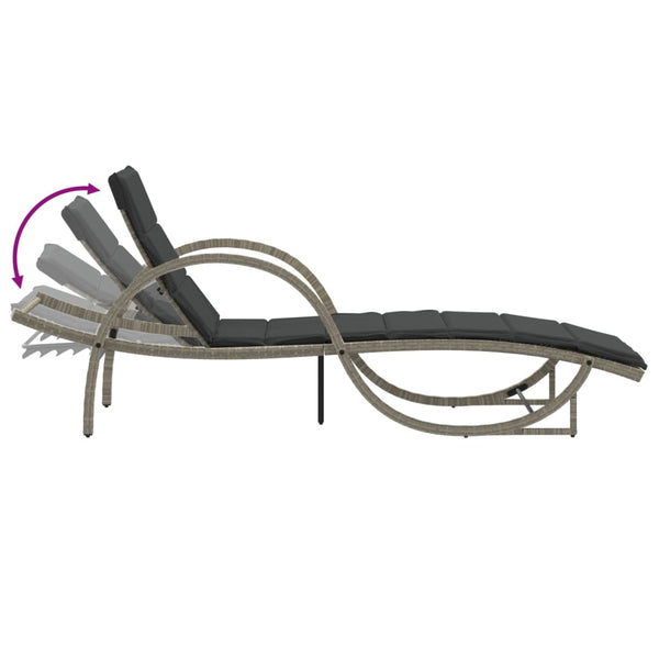 Sonnenliege Poly Rattan Hellgrau mit Auflage