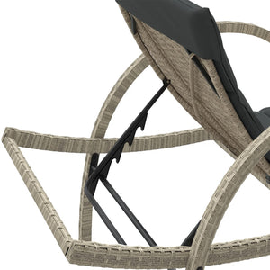 Sonnenliege Poly Rattan Hellgrau mit Auflage