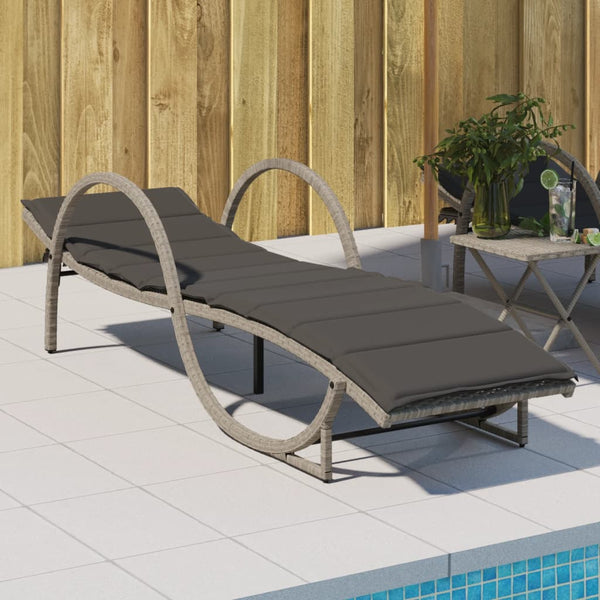 Sonnenliege Poly Rattan Hellgrau mit Auflage