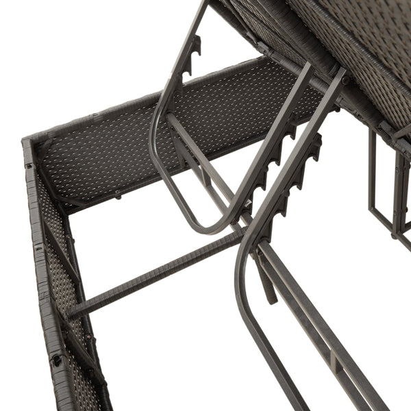 Doppel Sonnenliege mit Dach Schwarz Poly-Rattan