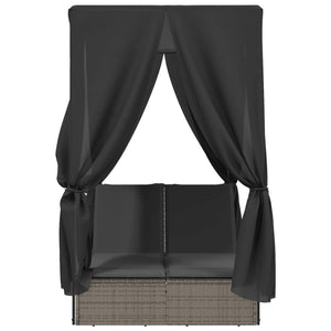 Doppel Sonnenliege mit Dach Grau Poly Rattan