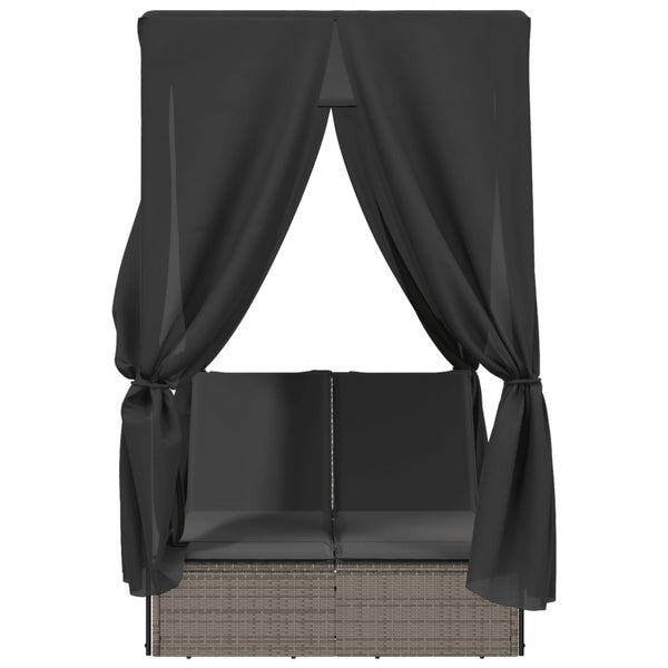 Doppel Sonnenliege mit Dach Grau Poly Rattan