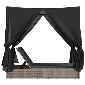 Doppel Sonnenliege mit Dach Grau Poly Rattan