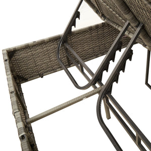 Doppel Sonnenliege mit Dach Grau Poly Rattan