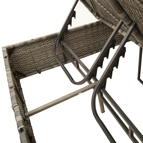 Doppel Sonnenliege mit Dach Grau Poly Rattan