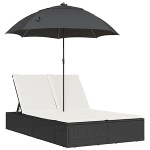 Doppel Sonnenliege mit Sonnenschirm & Kissen
