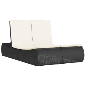 Doppel Sonnenliege mit Kissen, Schwarz Poly Rattan