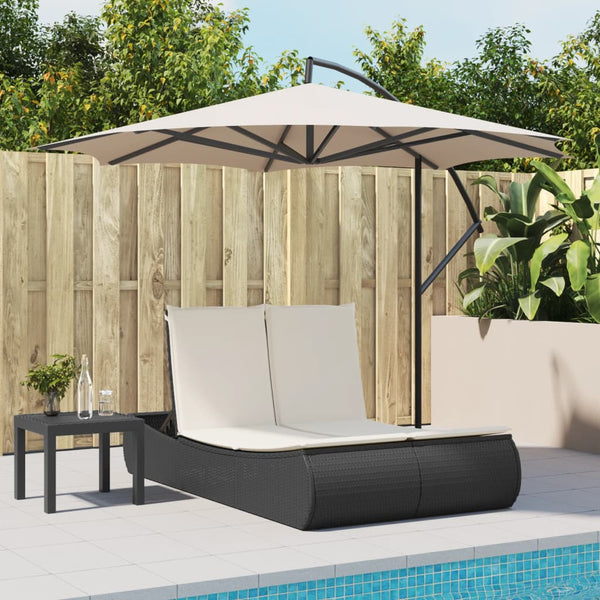 Doppel Sonnenliege mit Kissen, Schwarz Poly Rattan