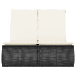 Doppel Sonnenliege mit Kissen, Schwarz Poly Rattan