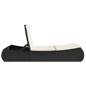 Doppel Sonnenliege mit Kissen, Schwarz Poly Rattan